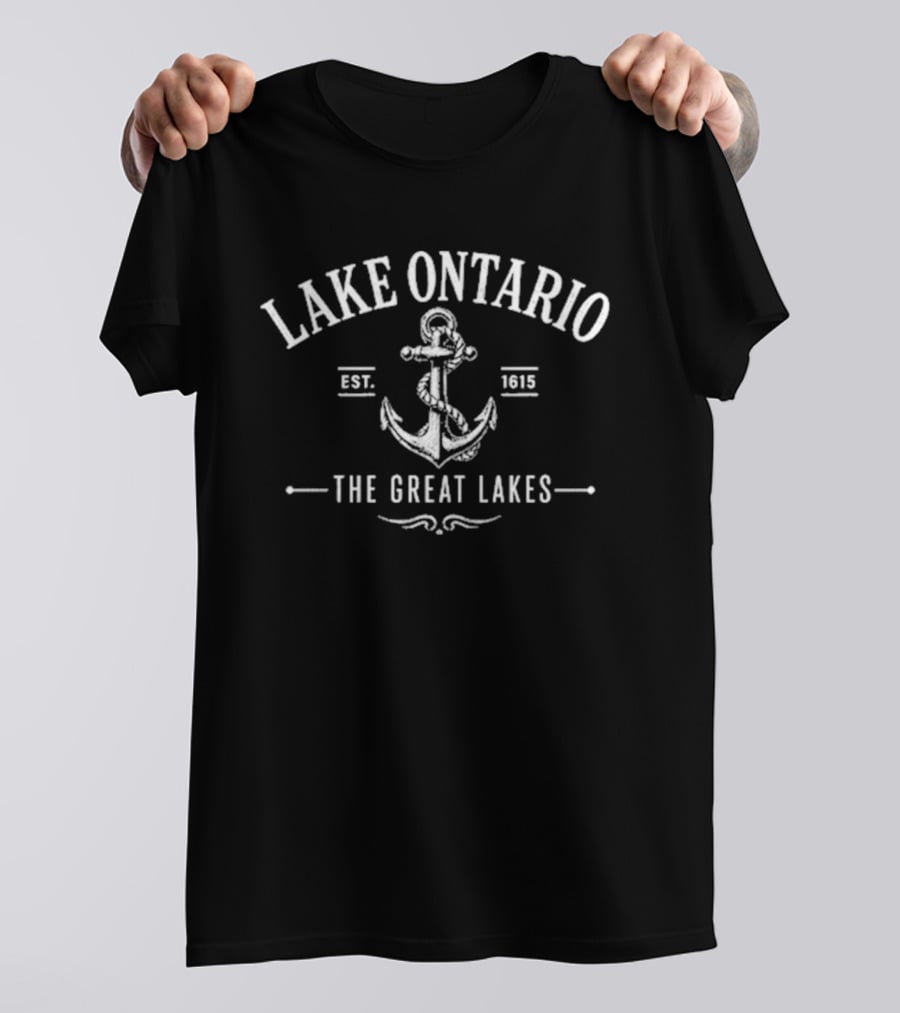 Lake Ontario The Great Lakes Est. 1815 Anchor Logo Vintage Nautical T-Shirt
