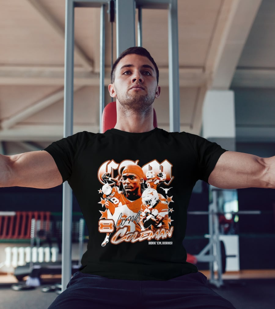 Cameron Coleman 8 Texas Longhorns NCAA Football Star Player Action T-Shirt