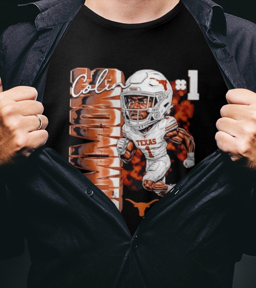 Colin Simmons #1 Texas Longhorns Football Caricature T-Shirt