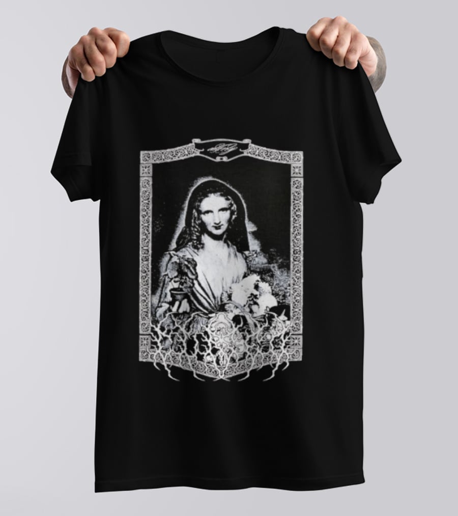 Cursed Black Metal Gothic Dark Saintly Figure With Floral Skull Motif T-Shirt