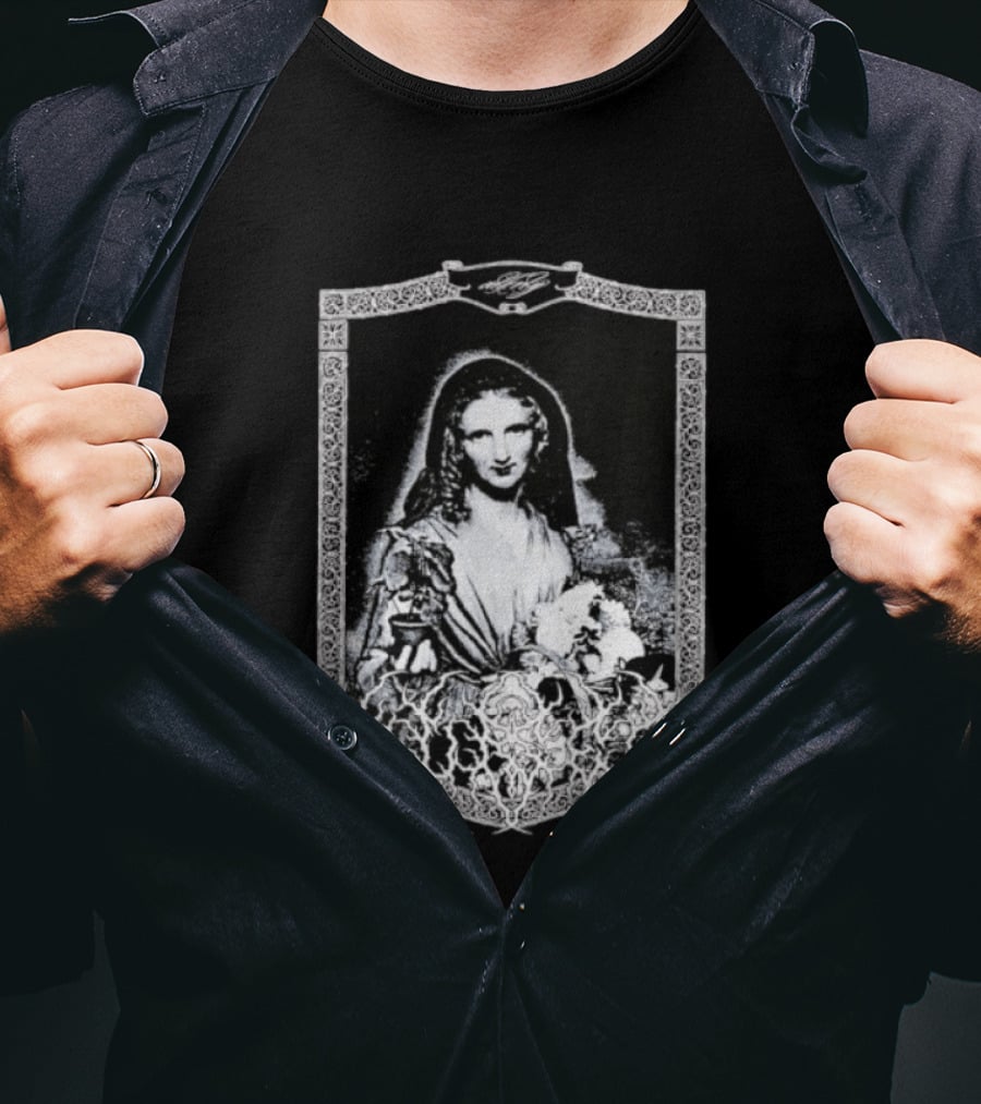 Cursed Black Metal Gothic Dark Saintly Figure With Floral Skull Motif T-Shirt