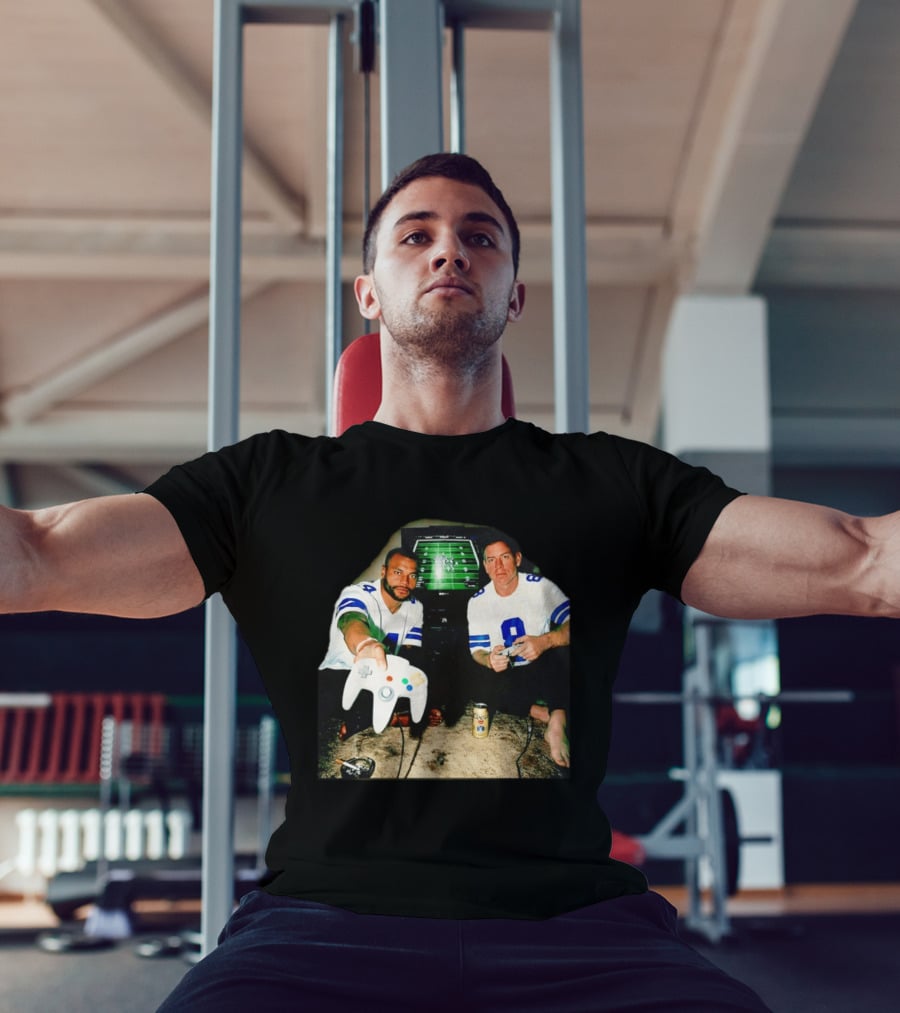 Dak Prescott Troy Aikman Dallas Cowboys Retro Gaming Session T-Shirt