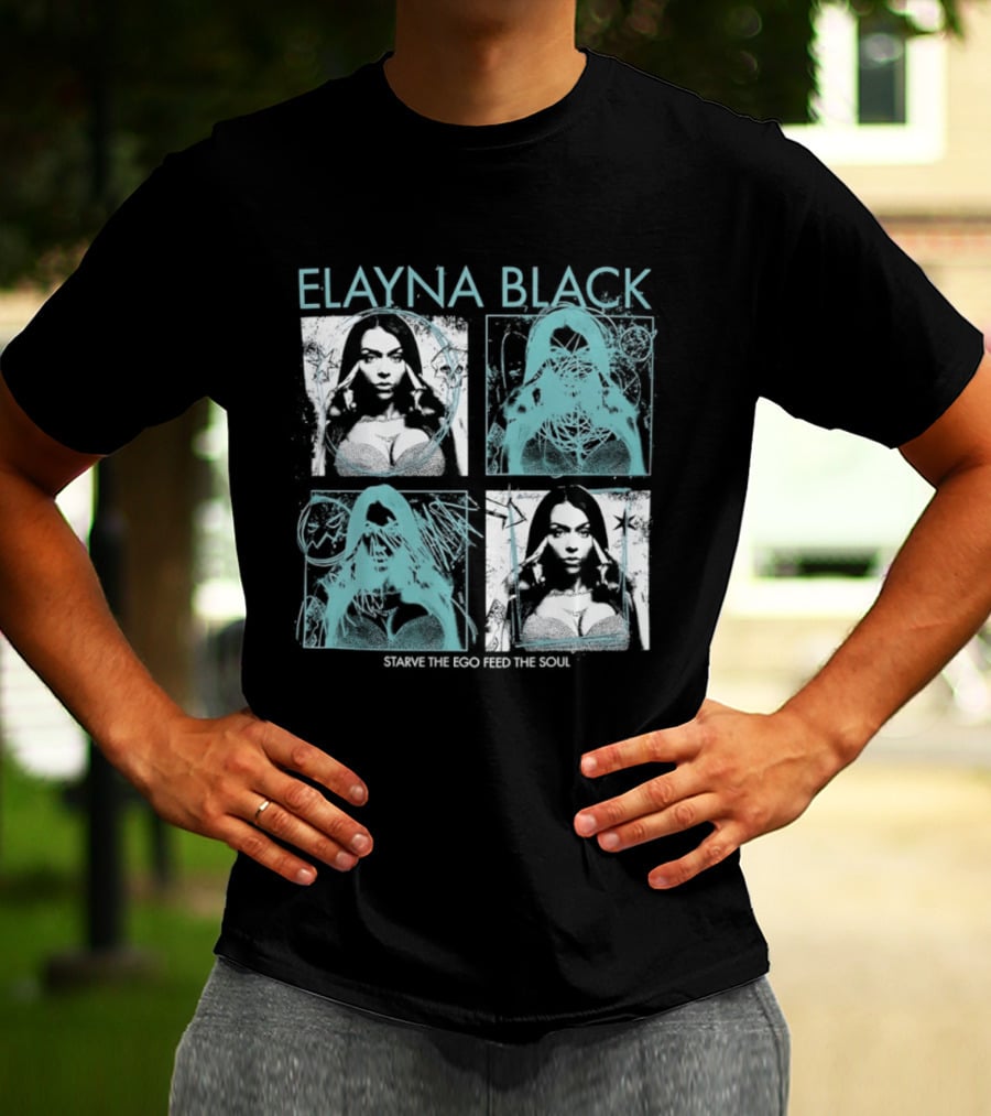 Elayna Black Starve The Ego Feed The Soul Portrait Grid T-Shirt