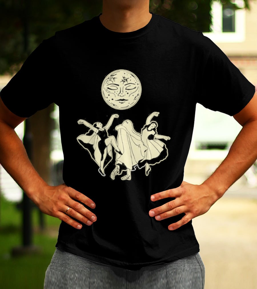 Two Girls Ghostly Dance Under Moon T-Shirt