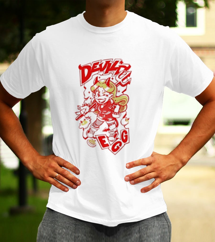 Devil Egg Cartoon Character With Pitchfork And Horns T-Shirt