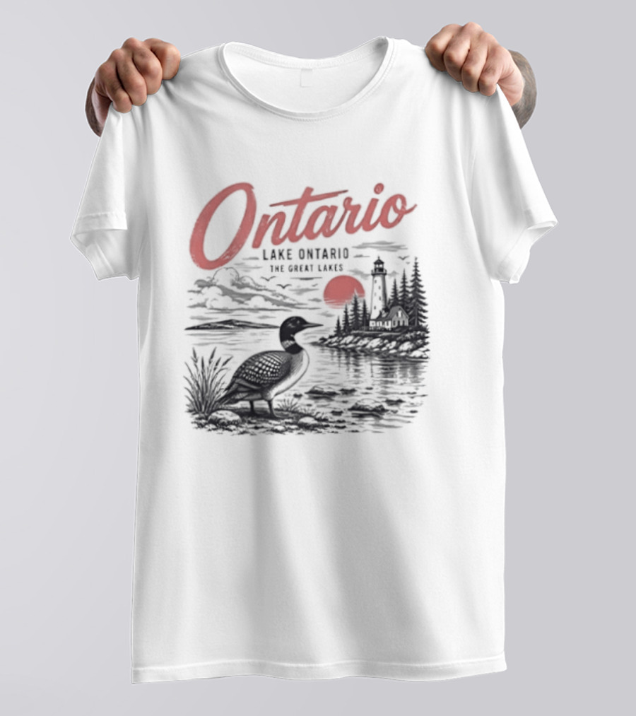 Ontario Lake Ontario The Great Lakes Loon Silhouette Sunset Scene T-Shirt