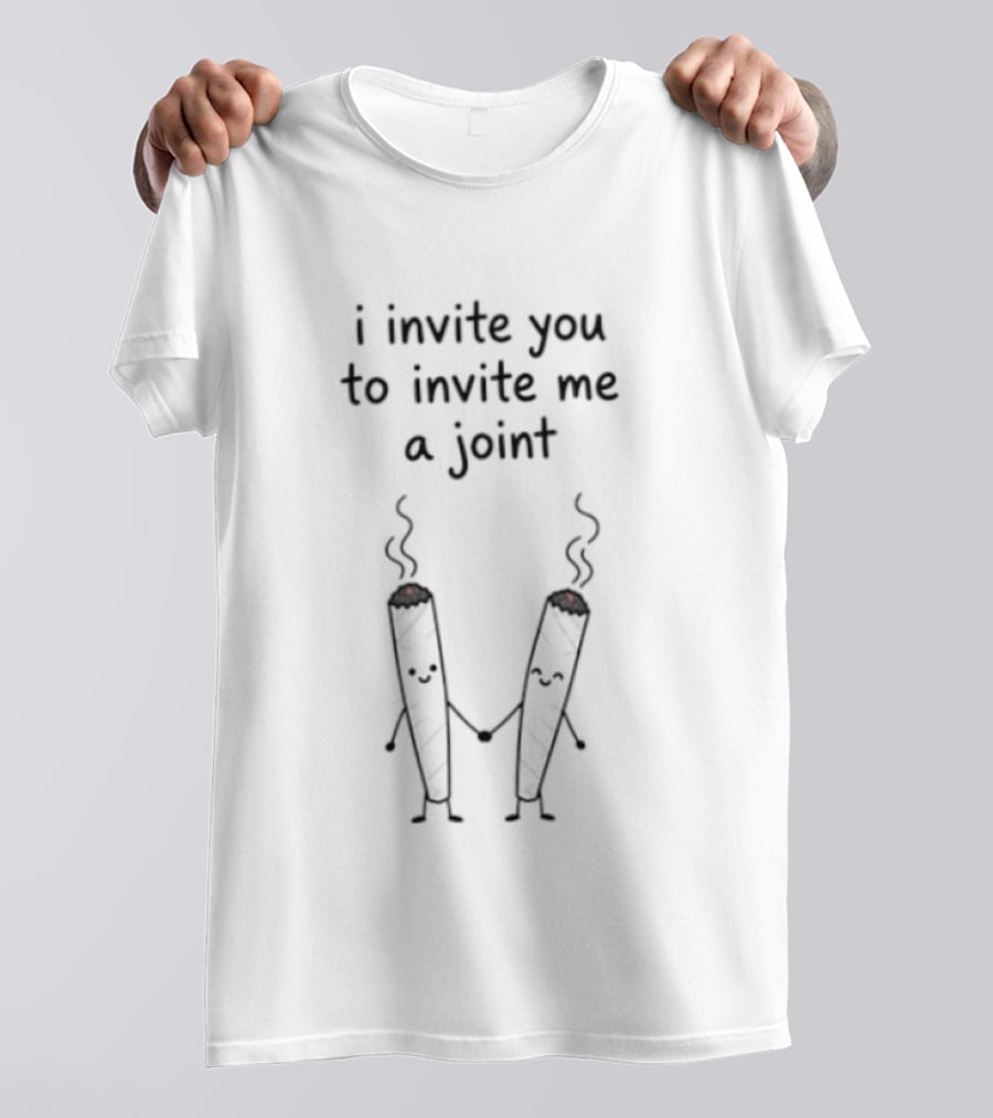 I Invite You To Invite Me A Joint Smoking Cartoon Pair T-Shirt