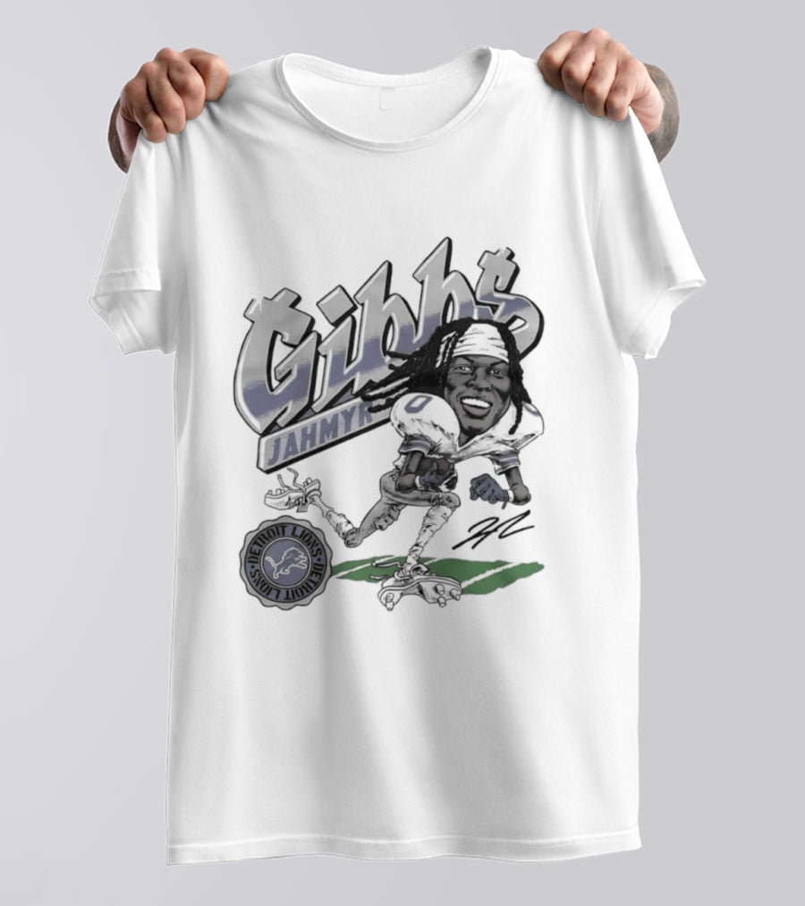 Jahmyr Gibbs Detroit Lions Football Caricature Gibbs Blue Jersey T-Shirt