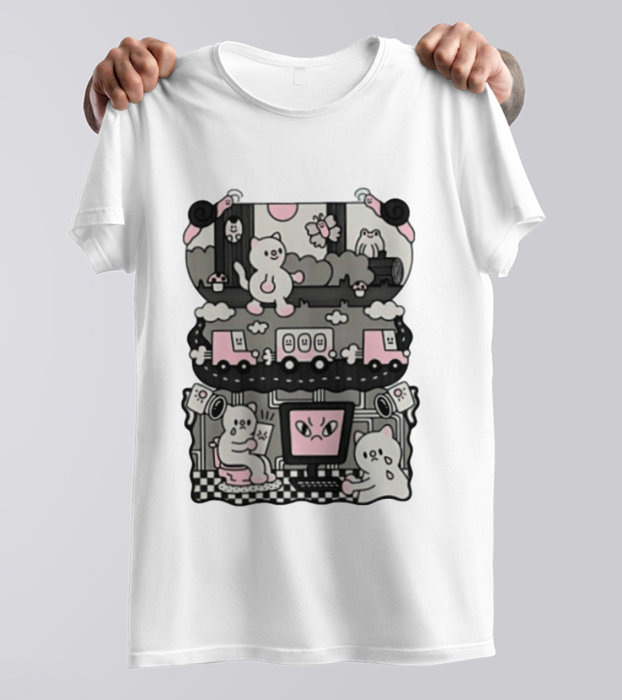 Surveillance Cat Life Internet Digital Computer Monitoring Cute Pink Scene T-Shirt