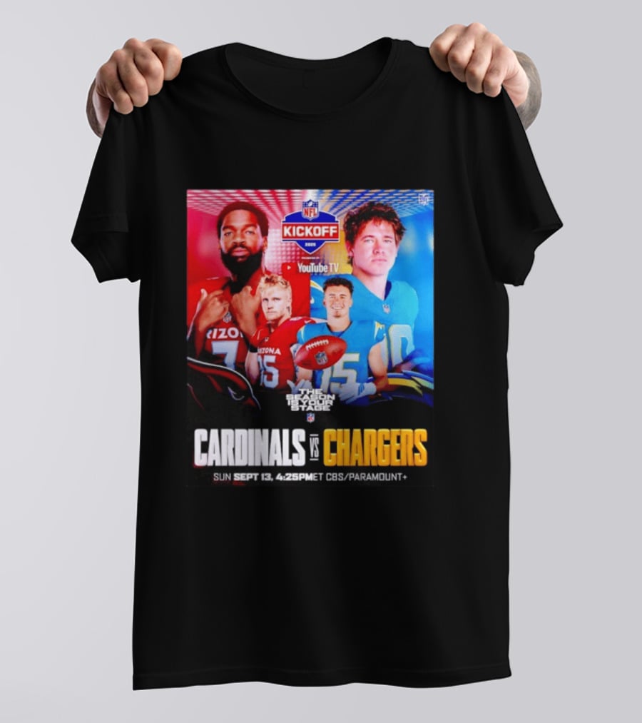 Cardinals Vs Chargers NFL Kickoff 2026 YouTube TV CBS Paramount September 13 T-Shirt