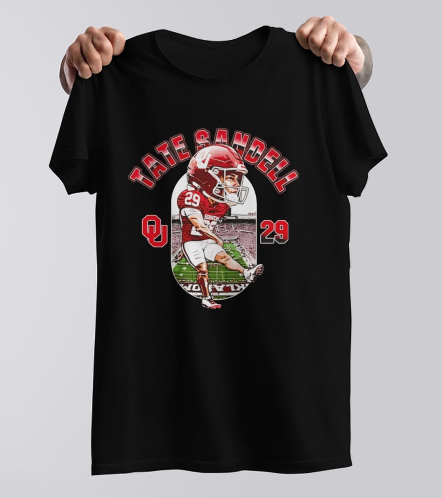 Tate Sandell 29 Oklahoma Sooners Football OU Player Caricature T-Shirt