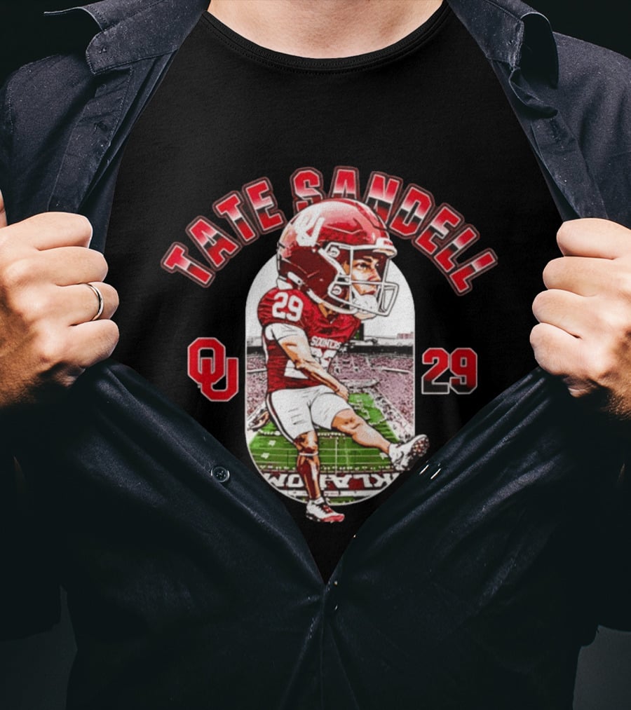 Tate Sandell 29 Oklahoma Sooners Football OU Player Caricature T-Shirt