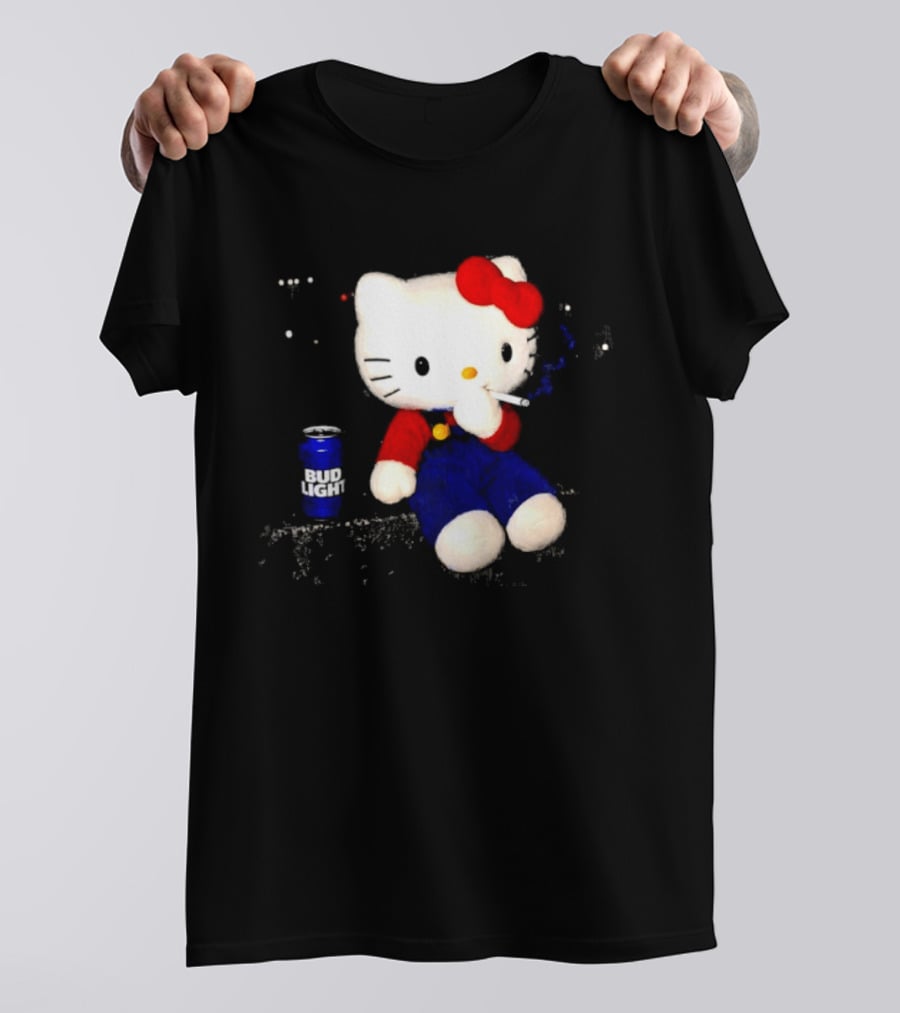 Hello Kitty With Smoking And Bud Light Can T-Shirt