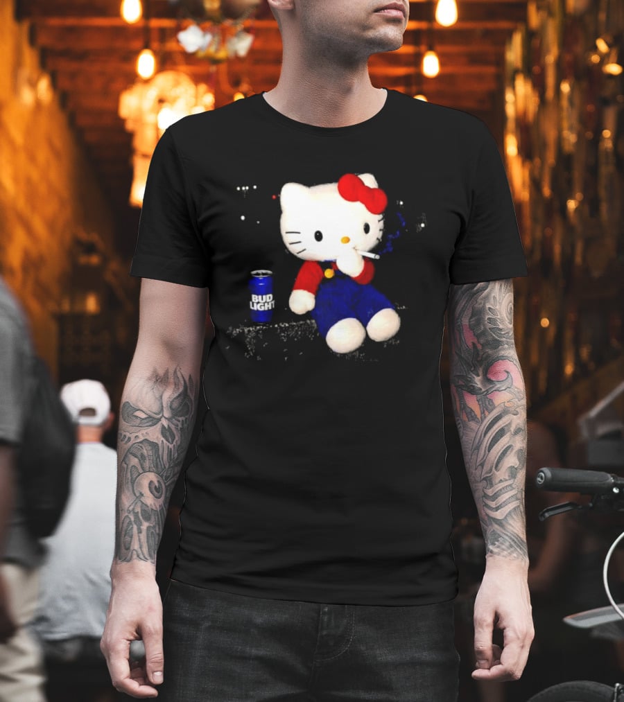 Hello Kitty With Smoking And Bud Light Can T-Shirt