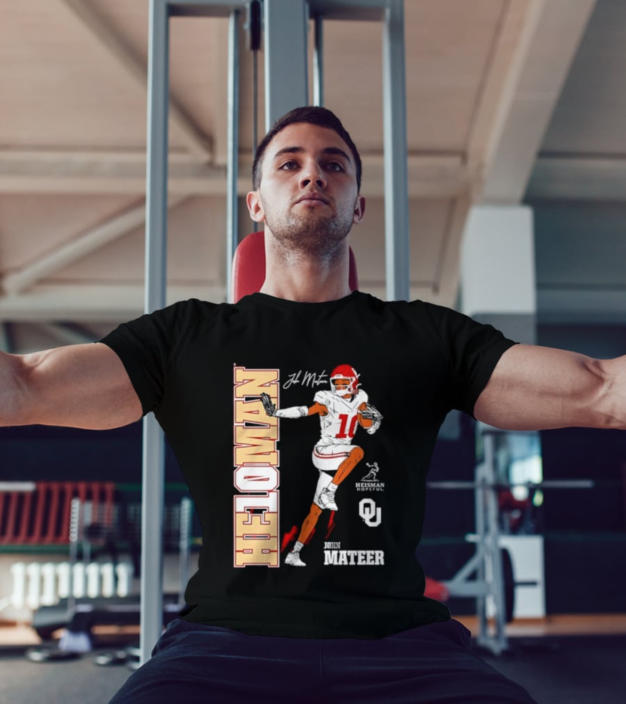 HE10MAN J Mateer Oklahoma Sooners Heisman Stance Player Number 10 T-Shirt