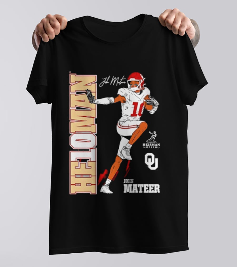 HE10MAN J Mateer Oklahoma Sooners Heisman Stance Player Number 10 T-Shirt