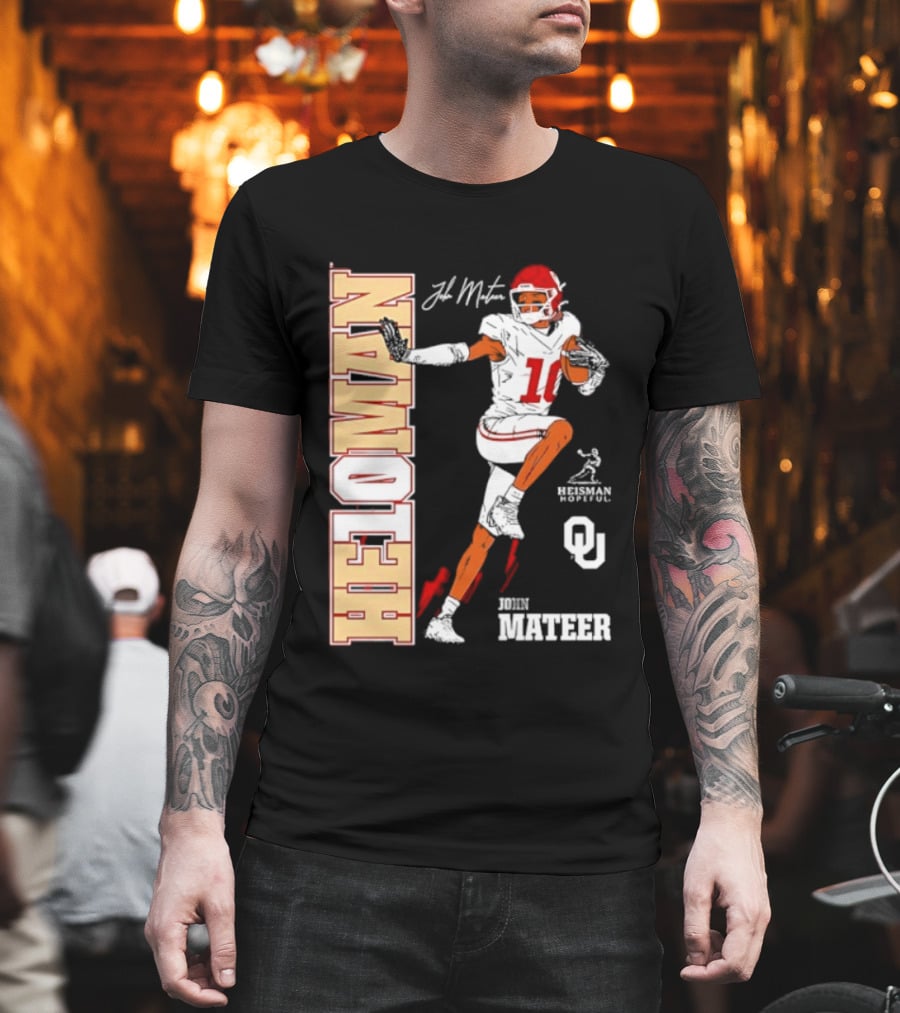 HE10MAN J Mateer Oklahoma Sooners Heisman Stance Player Number 10 T-Shirt