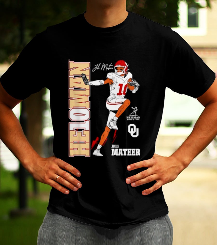 HE10MAN J Mateer Oklahoma Sooners Heisman Stance Player Number 10 T-Shirt
