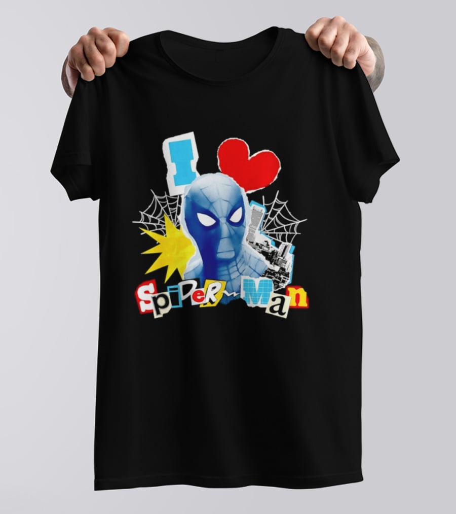 Marvel Spider Man I Love Spider Man Webhead Mask Collage T-Shirt
