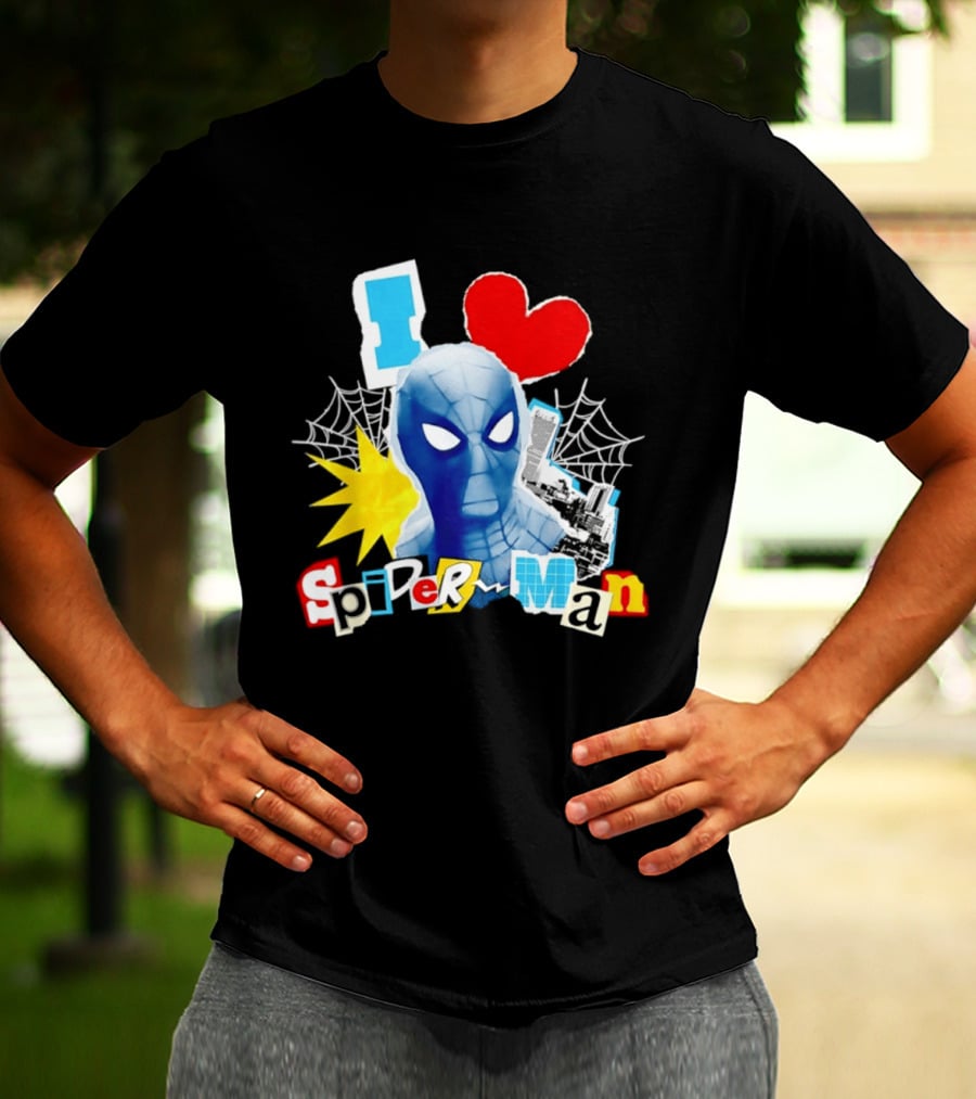 Marvel Spider Man I Love Spider Man Webhead Mask Collage T-Shirt