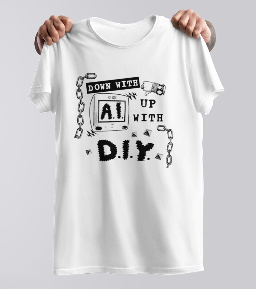 Down With AI Up With DIY Handmade Chain Fist T-Shirt