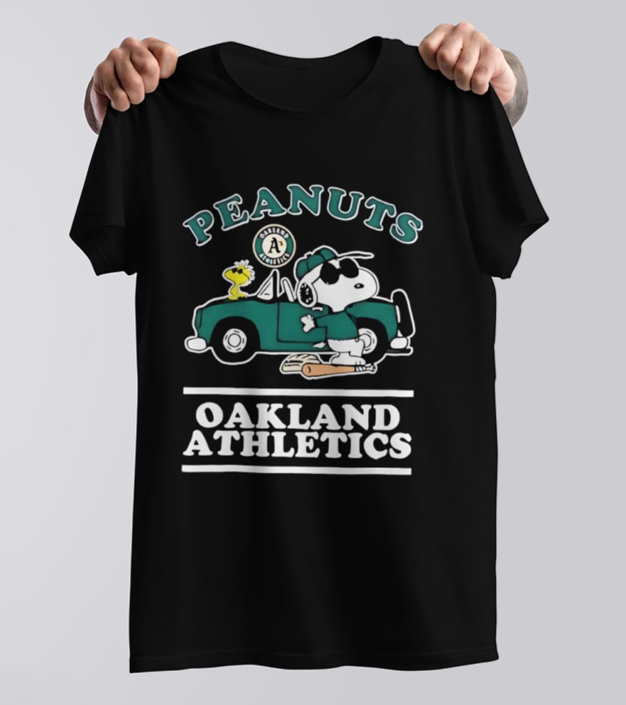 Peanuts Oakland Athletics Snoopy And Woodstock Driving T-Shirt