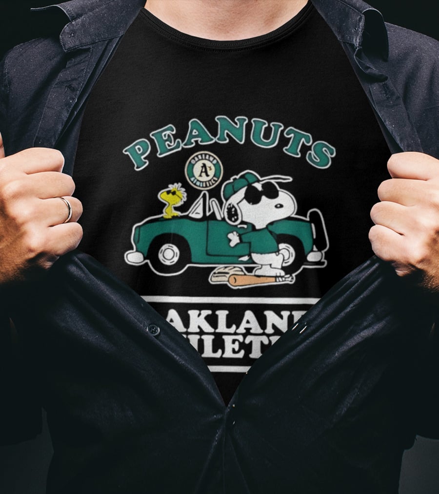 Peanuts Oakland Athletics Snoopy And Woodstock Driving T-Shirt