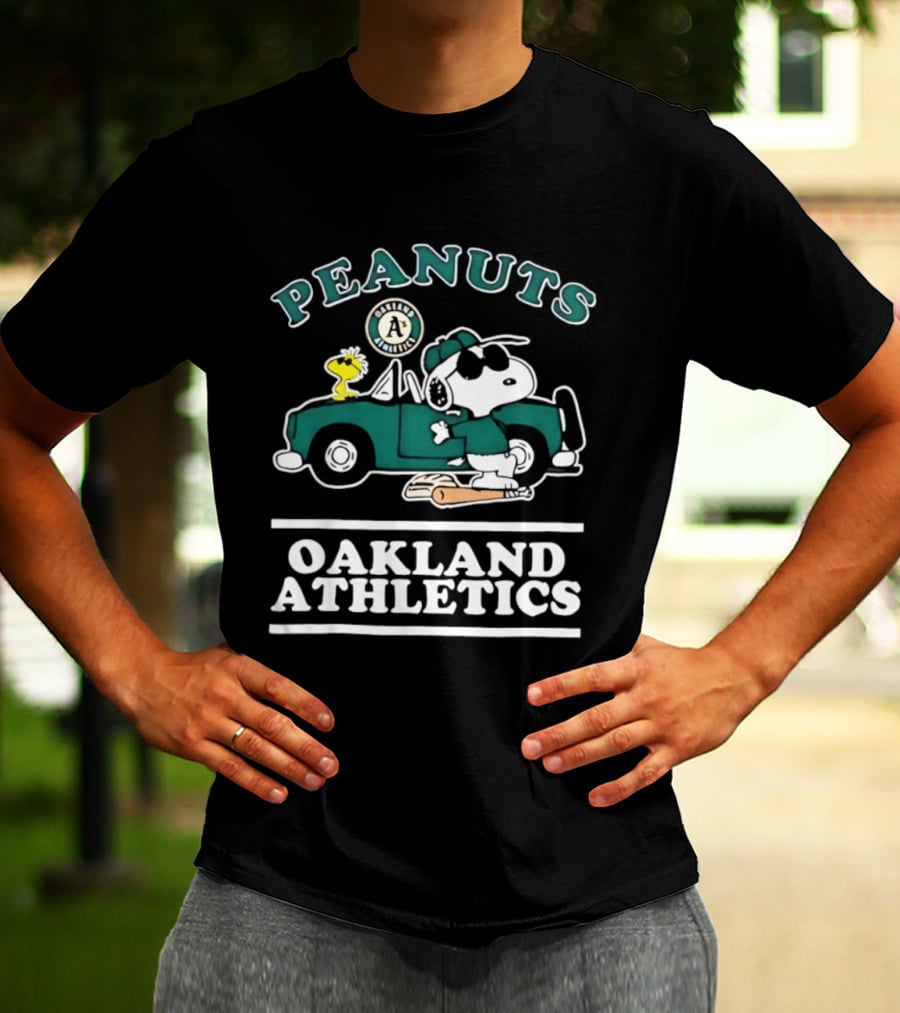 Peanuts Oakland Athletics Snoopy And Woodstock Driving T-Shirt