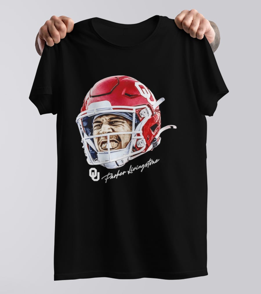 Oklahoma Sooners Parker Livingstone Football Swag Head OU Helmet T-Shirt