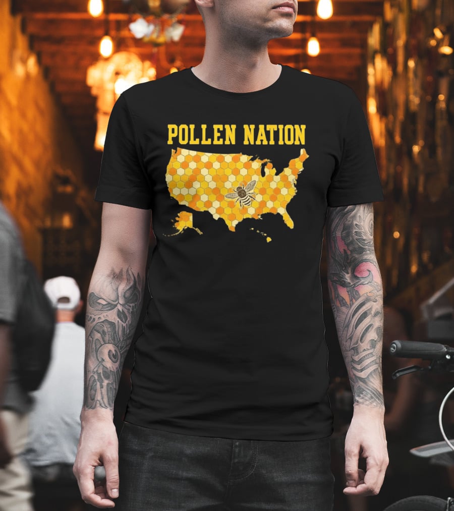 Pollen Nation USA Honeycomb Map Bee T-Shirt