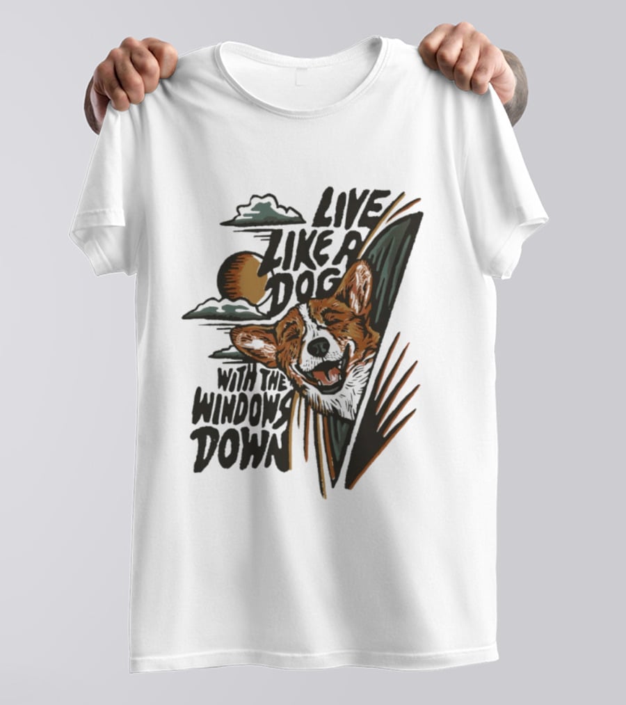 Live Like A Dog With The Windows Down Retro Sunset Dog T-Shirt