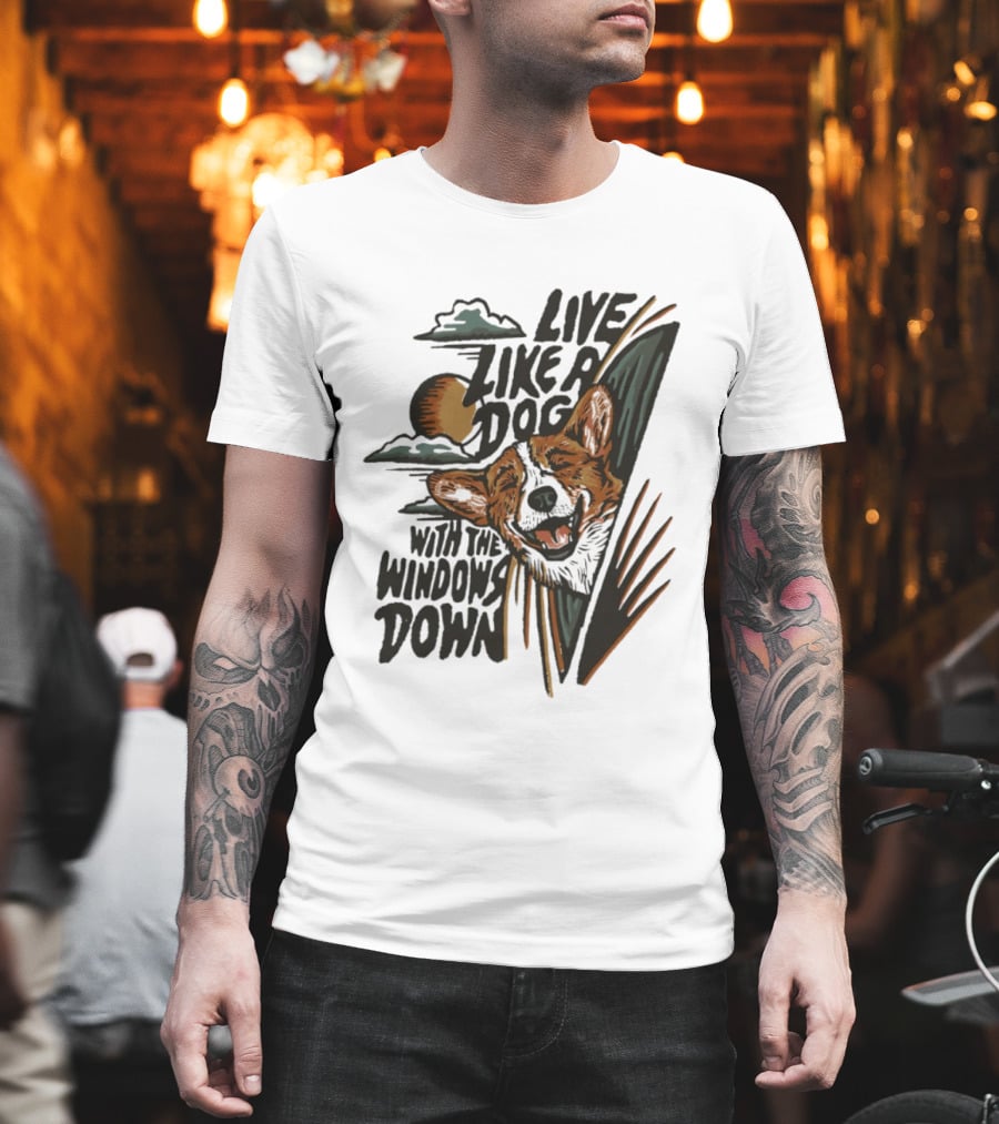 Live Like A Dog With The Windows Down Retro Sunset Dog T-Shirt