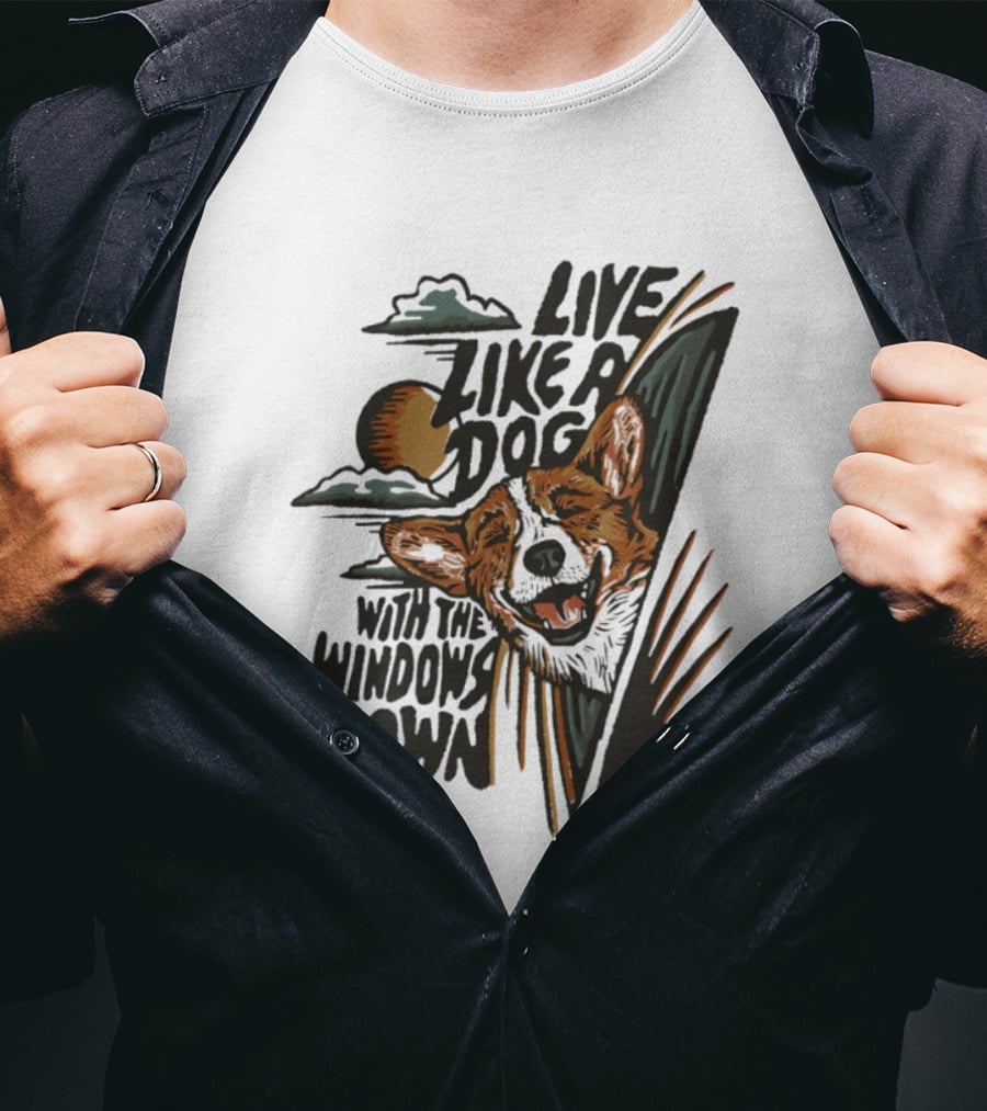 Live Like A Dog With The Windows Down Retro Sunset Dog T-Shirt