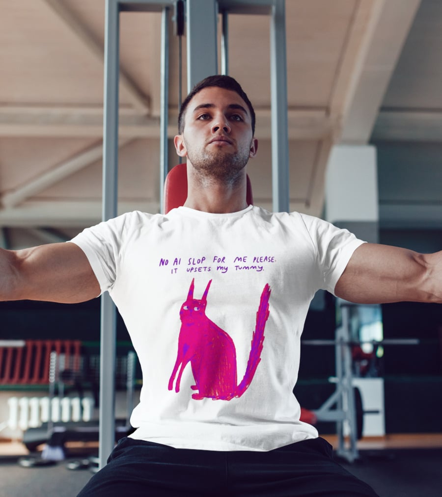 No AI Slop For Me Please It Upsets My Tummy Pink Cat T-Shirt