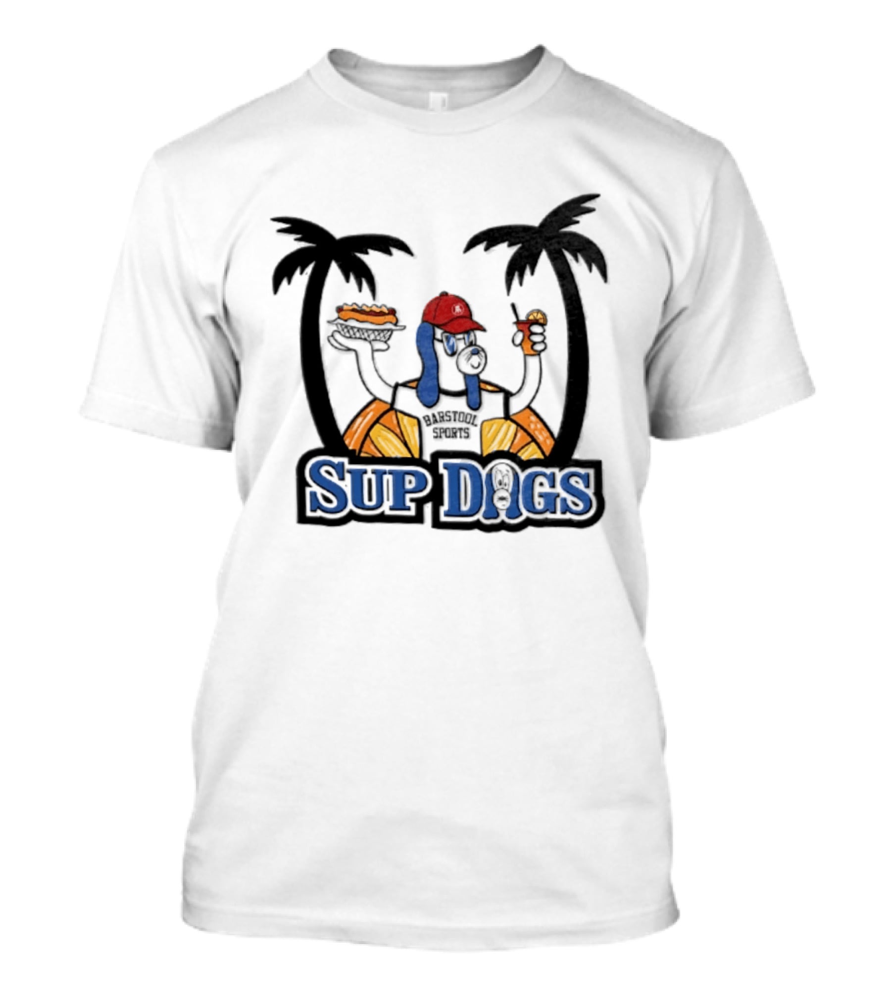 Sup Dogs Beach Vibes Palm Trees Hot Dog Drink Fun T-Shirt