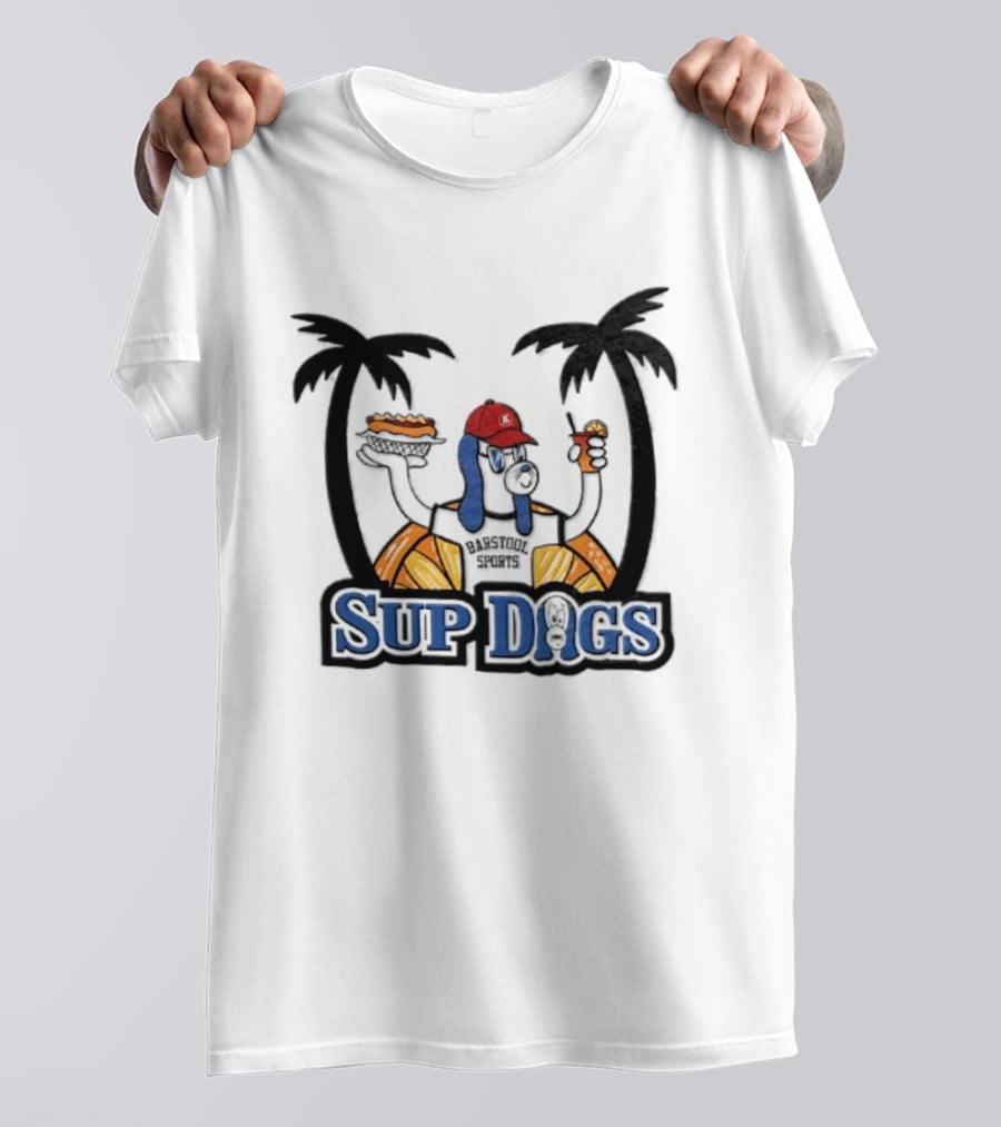 Sup Dogs Beach Vibes Palm Trees Hot Dog Drink Fun T-Shirt