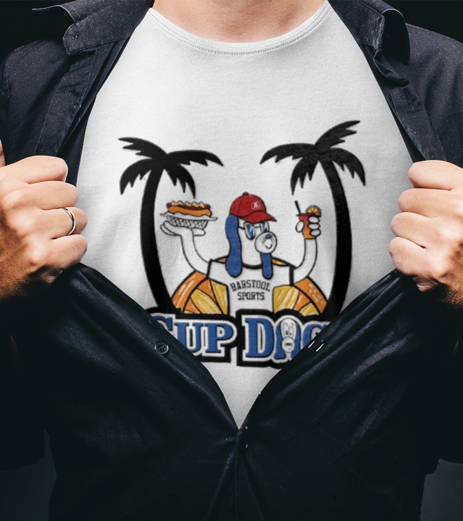 Sup Dogs Beach Vibes Palm Trees Hot Dog Drink Fun T-Shirt