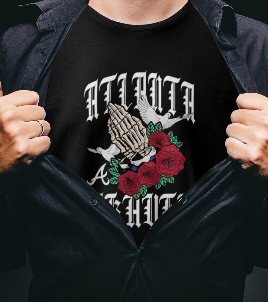 Atlanta Braves Gothic Bloom Praying Hands Halloween Roses 2026 T-Shirt