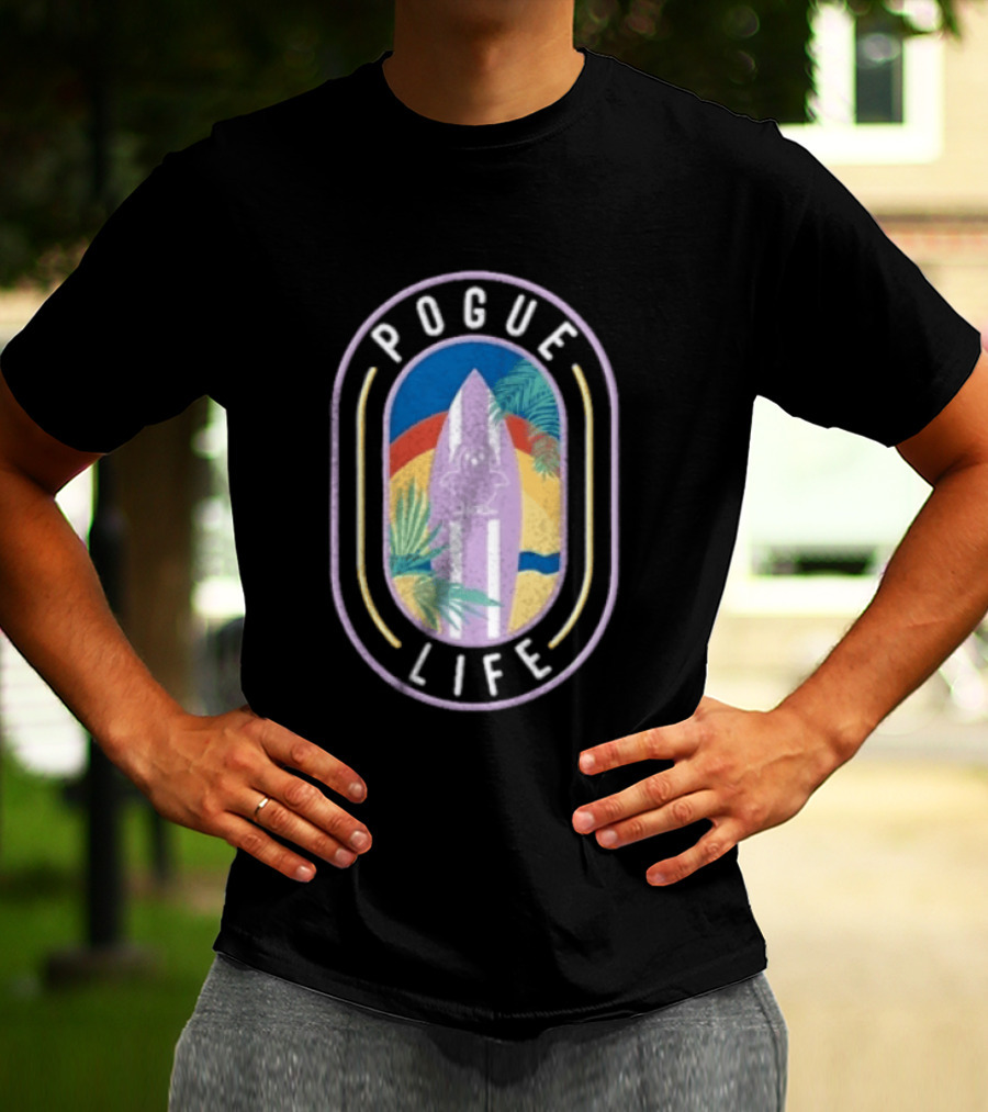 Pogue Life Surfboard And Palm Tree Colorful Tropical T-Shirt