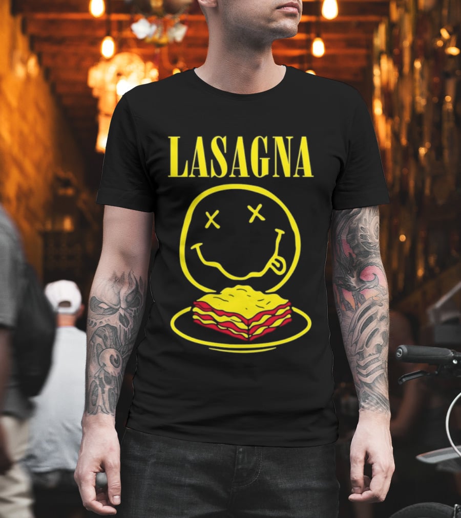 Lasagna Smiley Face Grunge Band Nirvana T-Shirt