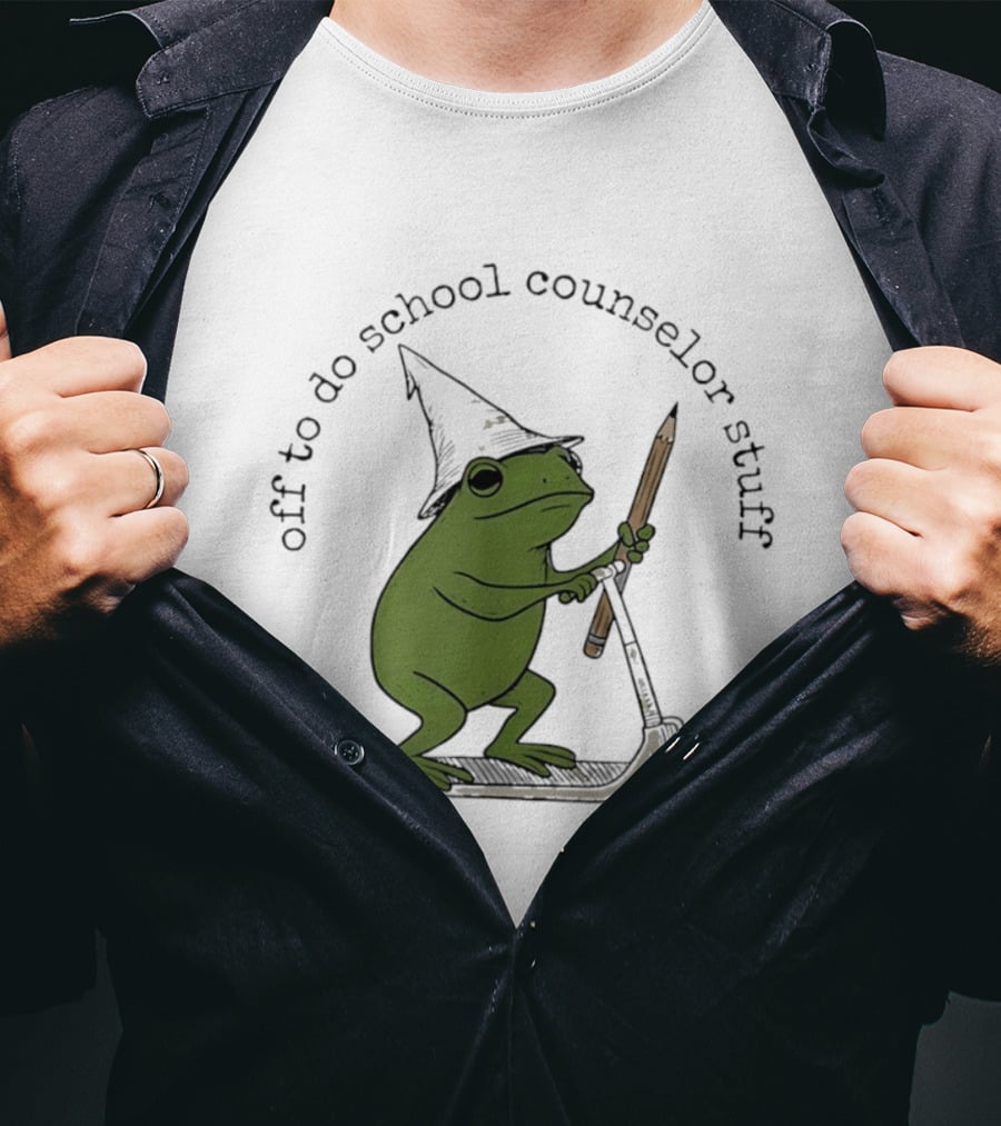Frog Off To Do School Counselor Stuff With Wizard Hat Riding Scooter T-Shirt