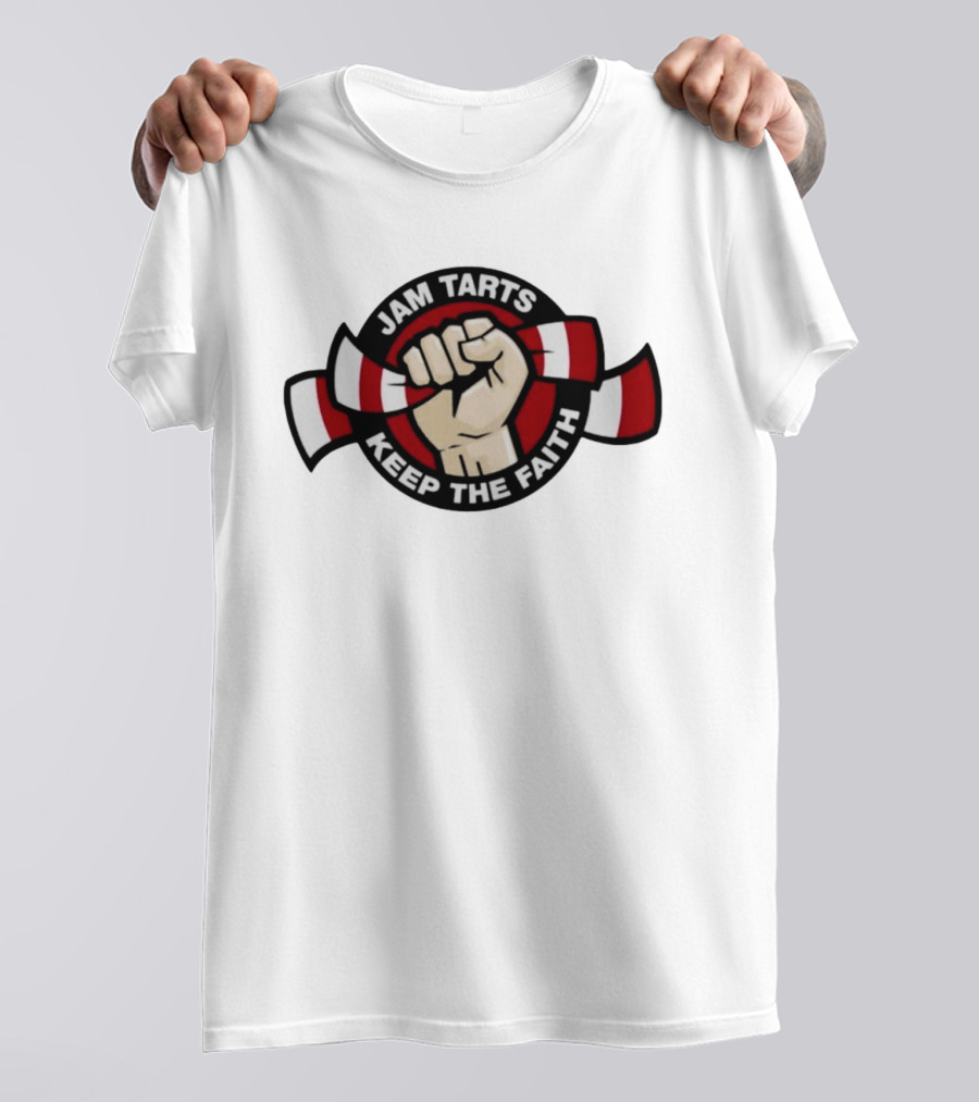 Jam Tarts Keep The Faith Fist Logo Red And White Ribbon T-Shirt