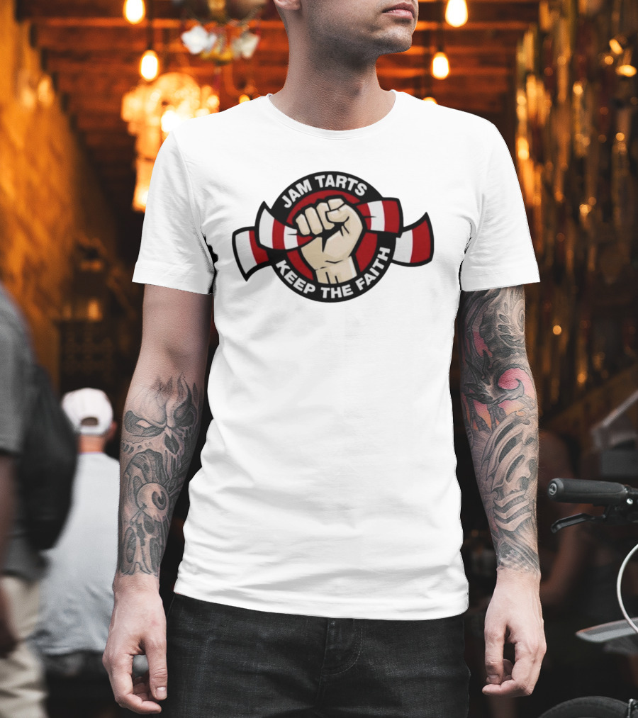 Jam Tarts Keep The Faith Fist Logo Red And White Ribbon T-Shirt