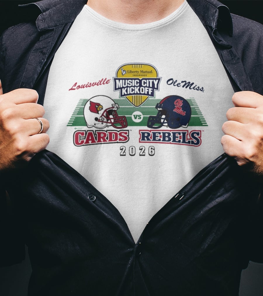 Liberty Mutual Music City Kickoff 2026 Louisville Cardinals Vs Ole Miss Rebels Matchup T-Shirt