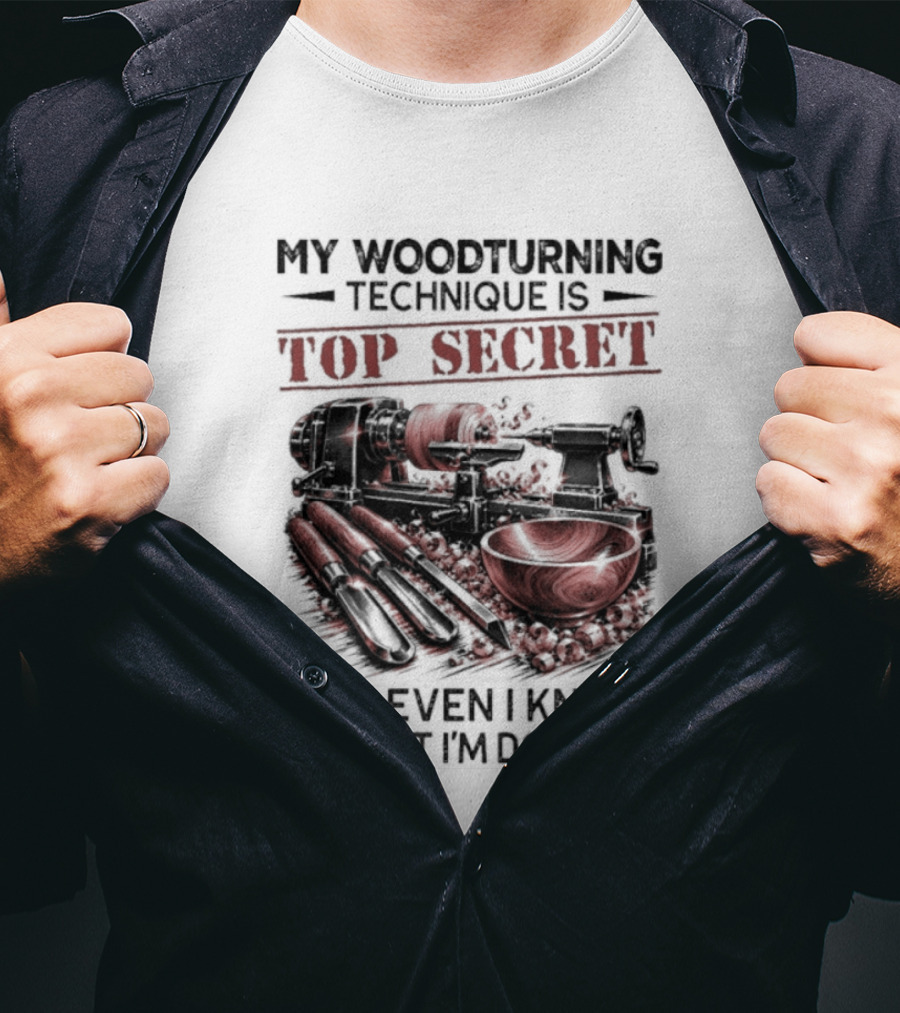 My Woodturning Technique Is Top Secret Not Even I Know What I'm Doing Funny Woodworker Humor T-Shirt