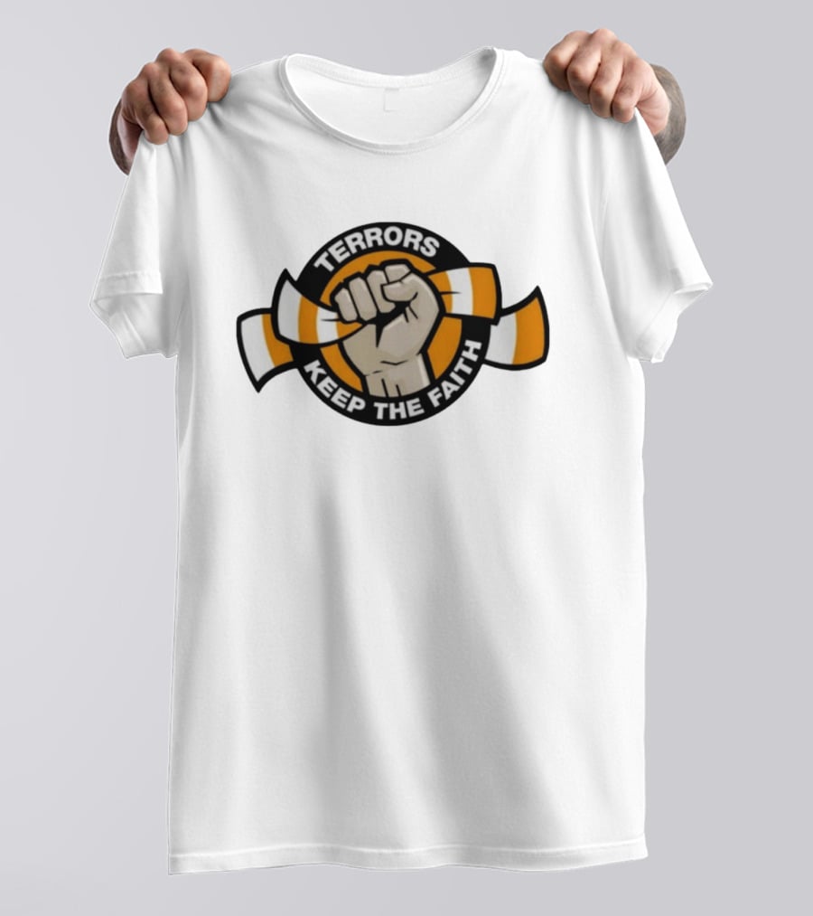 Terrors Keep The Faith Fist Holding Orange And White Scarf T-Shirt
