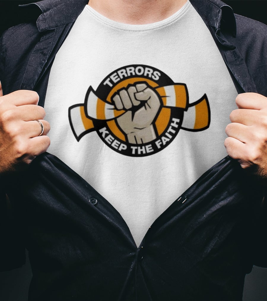Terrors Keep The Faith Fist Holding Orange And White Scarf T-Shirt