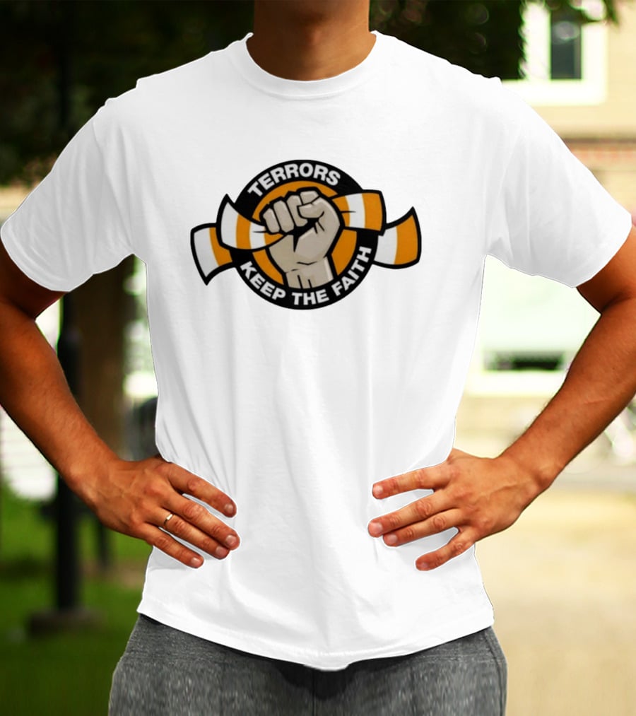 Terrors Keep The Faith Fist Holding Orange And White Scarf T-Shirt