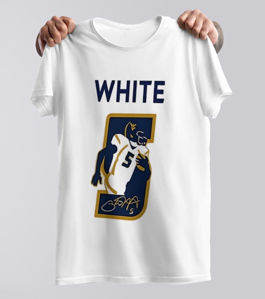 West Virginia Mountaineers Pat White Number 5 Signature 2026 T-Shirt