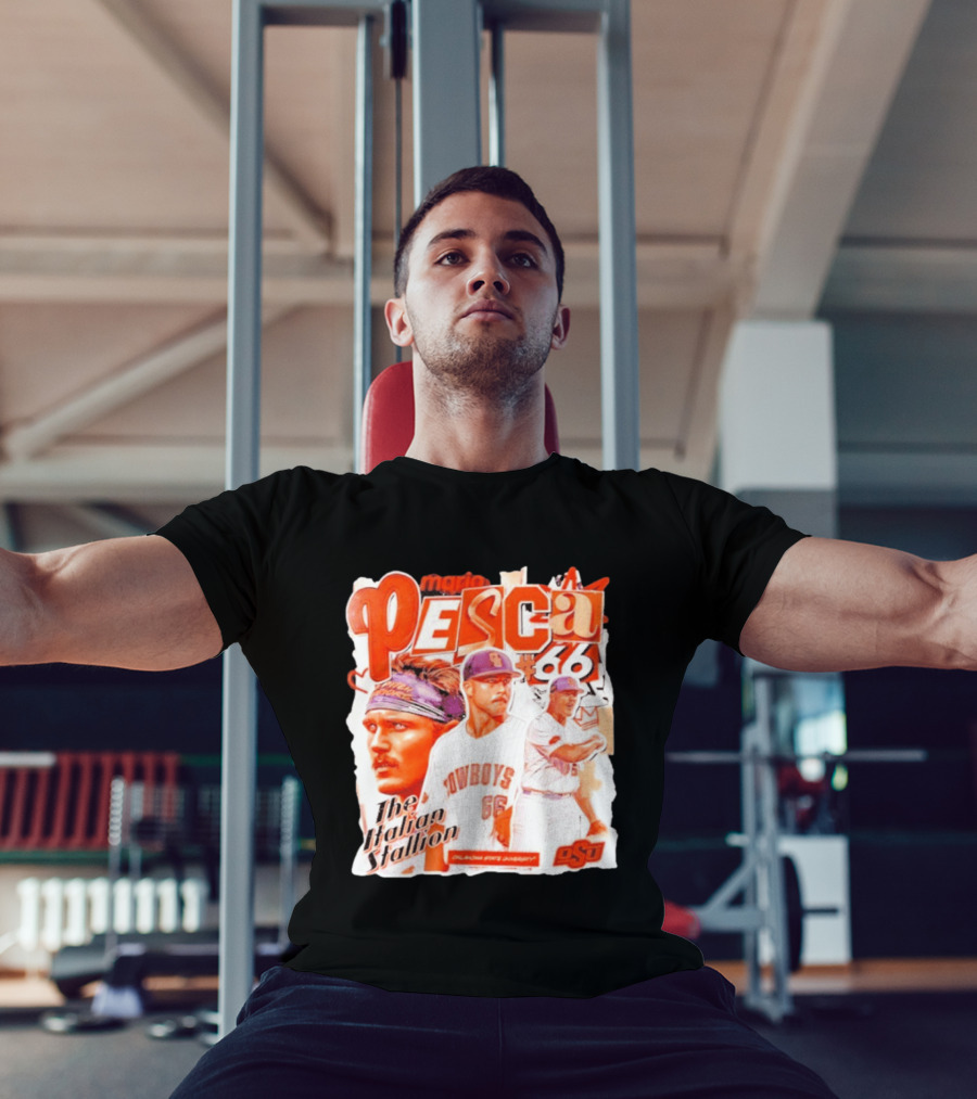 Mario Pesca 66 Oklahoma State Cowboys The Italian Stallion OSU Baseball T-Shirt